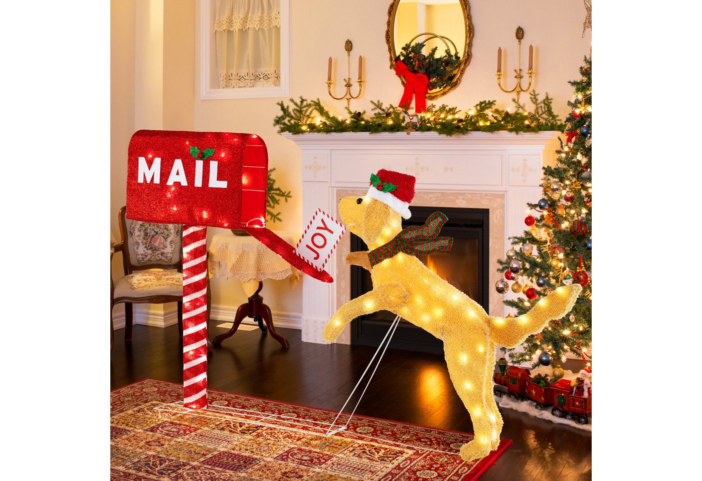 COSTWAY Weihnachtsfigur (1 St), beleuchteter Weihnachtsdackel mit Briefkasten, LED Weihnachtsdeko von COSTWAY