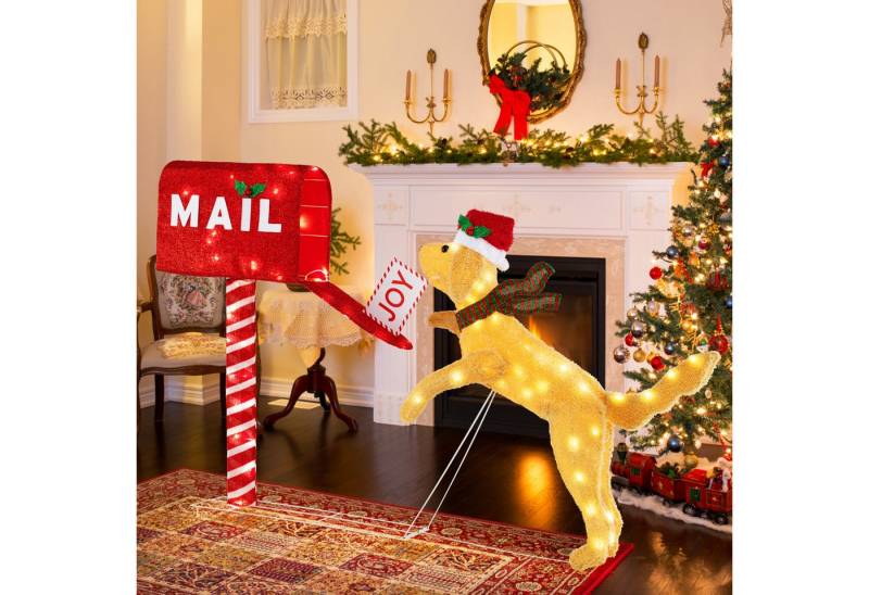 COSTWAY Weihnachtsfigur (1 St), beleuchteter Weihnachtsdackel mit Briefkasten, LED Weihnachtsdeko von COSTWAY