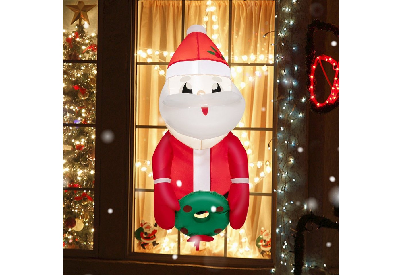 COSTWAY Weihnachtsmann, 100cm LED Weihnachtsdeko am Fenster, aufblasbar von COSTWAY