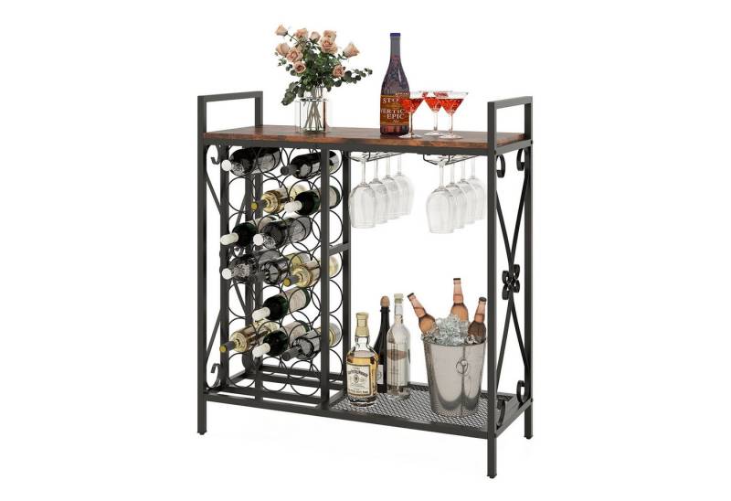 COSTWAY Weinregal, 21 Flaschen, stehend, mit Glashalter & Tischplatte, Metall von COSTWAY