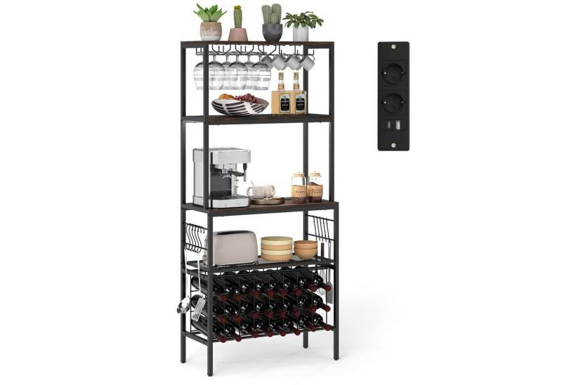 COSTWAY Weinregal, Küchenregal mit Steckdose Bäckerregal Metall von COSTWAY
