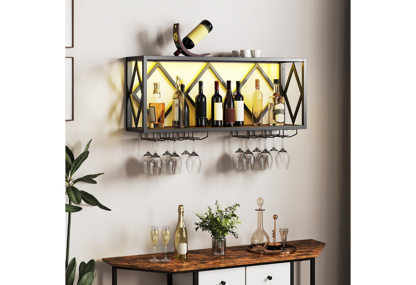 COSTWAY Weinregal, Wand mit LED, 2 Ebenen Flaschenregal Holz für 39 Flaschen COSTWAY Weinregal, Wand mit LED, 2 Ebenen Flaschenregal Holz für 39 Flaschen von COSTWAY
