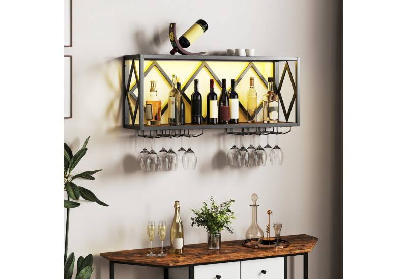 COSTWAY Weinregal, Wand mit LED, 2 Ebenen Flaschenregal Holz für 39 Flaschen von COSTWAY
