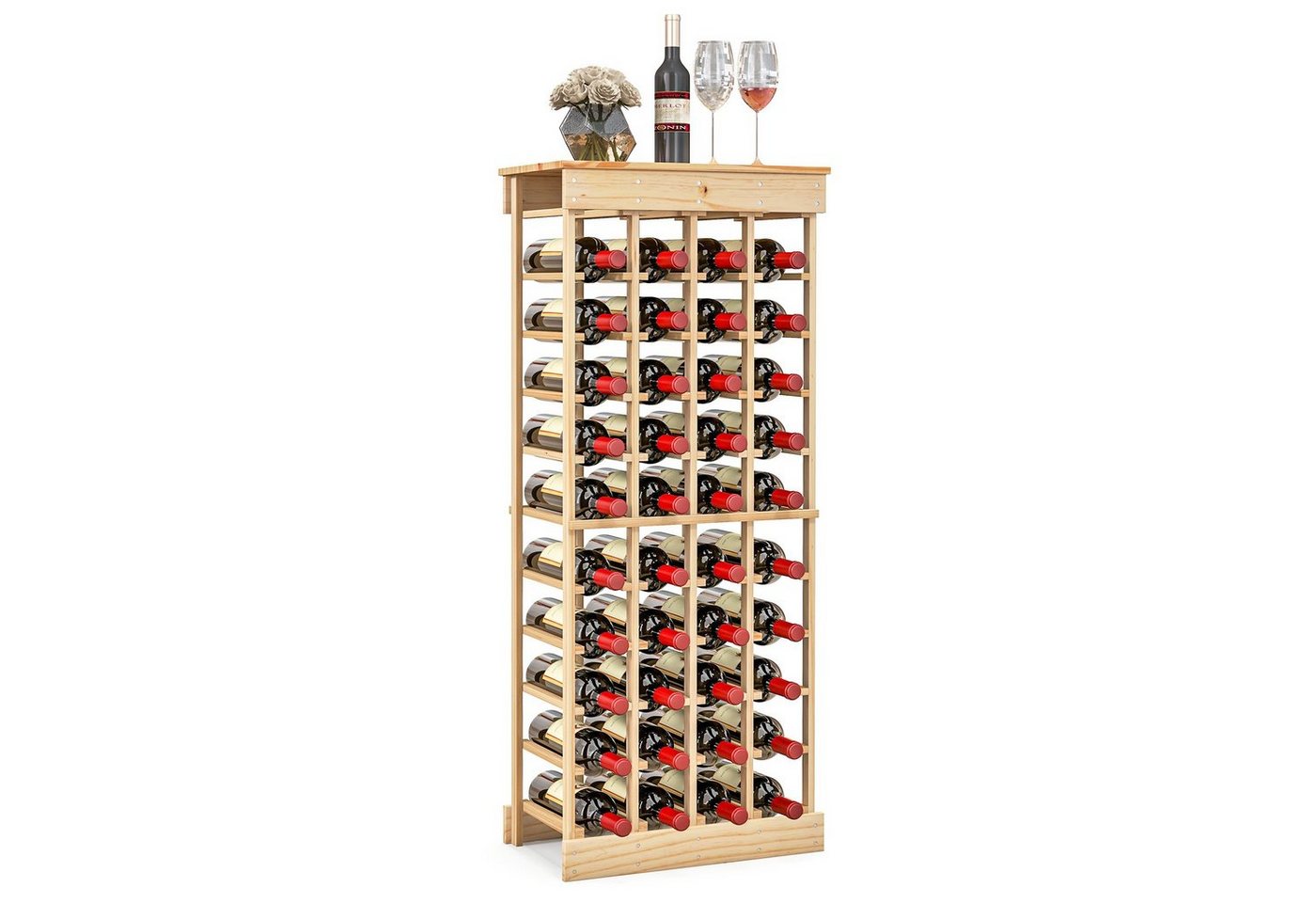 COSTWAY Weinregal, stehend, Massivholz, für 40 Flaschen, 46,5x27,5x113cm von COSTWAY