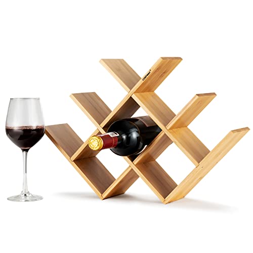 COSTWAY Weinregal Bambus, Kleiner Weinständer für 8 Flaschen, Freistehendes Gläserregal für Küche & Speisekammer & Bar, Flaschenregal Weinschrank Flaschenständer Weinflaschenhalter, 44 x 10 x 30 cm von COSTWAY