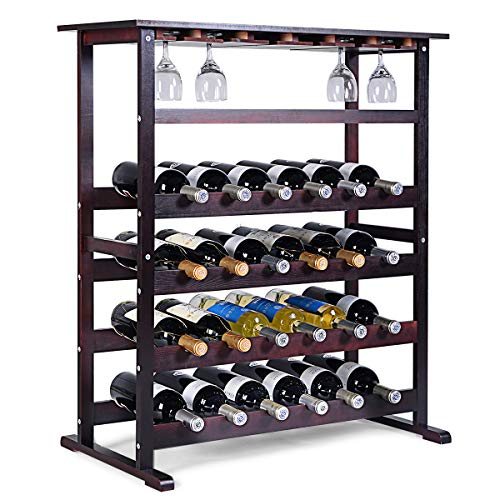 COSTWAY Weinregal Holz, Flaschenregal für 24 Flaschen, Gläserregal Flaschenständer, Weinständer mit Weinglashalter, Flaschenständer 80 x 41,5 x 90,5 cm von COSTWAY
