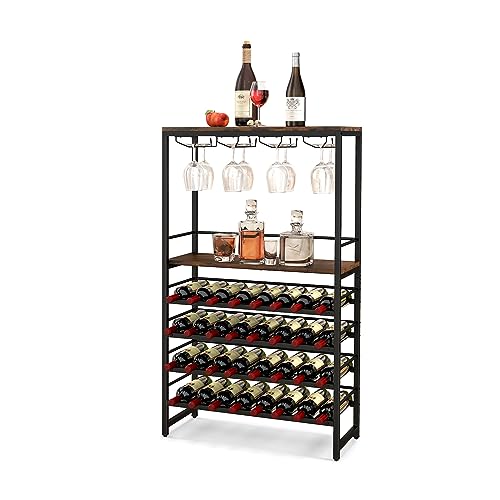 COSTWAY Weinregal für 32 Weinflaschen und 16 Gläser, Flaschenregal freistehend, Barschrank Industrial, Metallrahmen, ideal für Küche, Bar und Esszimmer, 80 x 30 x 140 cm von COSTWAY