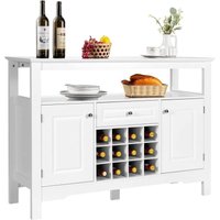 Weinregal mit Türen und Schubladen, abnehmbares Weinregal für 12 Fächern, Konsolentisch 116 x 40 x 82 cm Weiß - Costway von COSTWAY