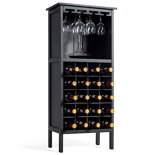 COSTWAY Weinschrank für 20 Flaschen, Weinregal Holz mit Glashalter, Flaschenregal, Flaschenständer, Weinständer für Küche, Bar, 42 x 24,5 x 96 cm (Schwarz) von COSTWAY