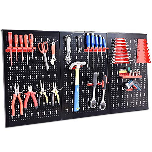 COSTWAY Werkzeugwand inkl. 20-teiligem Werkzeugregal-Set, 120x60cm, Lagersystem Werkzeughaltersortiment 3 Lochplatten, Werkstattwand Metall, Lochwand ideal für Garage & Werkstatt & Lagerhaus von COSTWAY