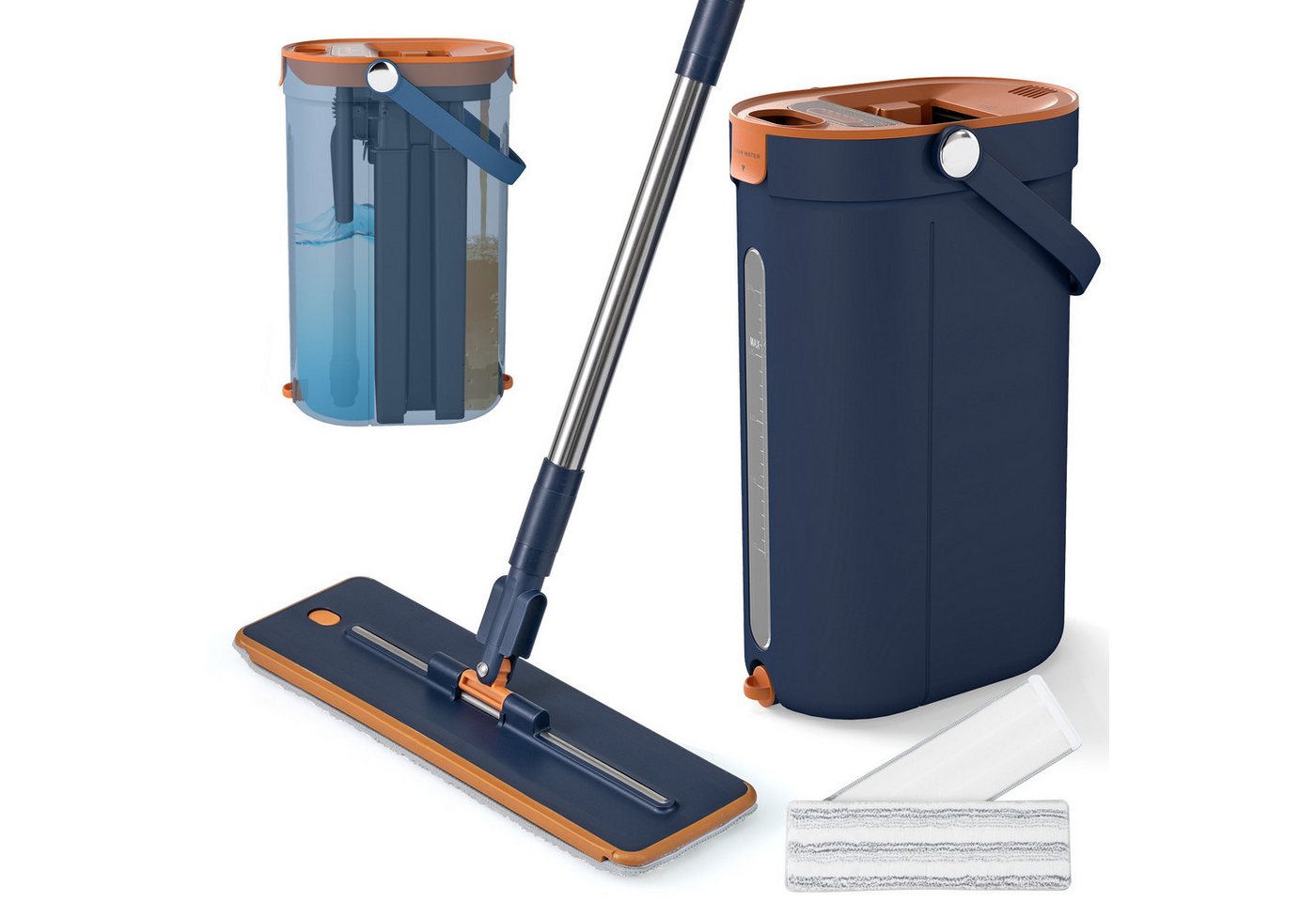 COSTWAY Wischmopp, 2,4L mit Auswringfunktion, 3-Kammer & 2 waschbaren Pads von COSTWAY