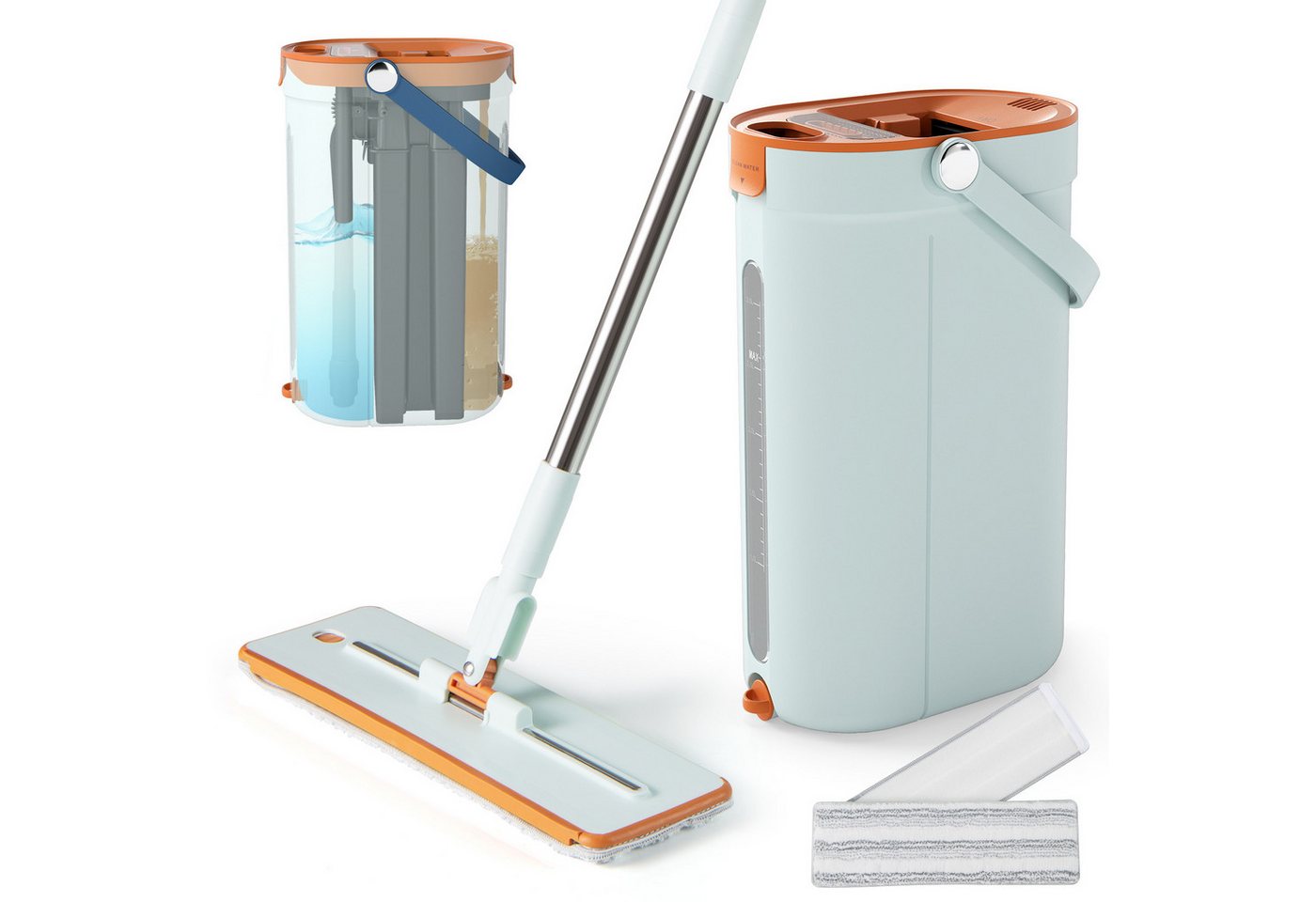 COSTWAY Wischmopp, 2,4L mit Auswringfunktion, 3-Kammer & 2 waschbaren Pads von COSTWAY