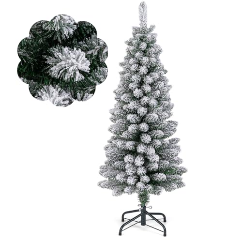 COSTWAY künstlicher Weihnachtsbaum Bleistift, 120 cm Tannenbaum mit Schnee, Christbaum mit 240 Zweigspitzen & klappbarem Metallständer, schlanker Kunstbaum Weihnachten für Zuhause, Büro (Grün) von COSTWAY
