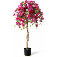Costway - 135 cm Kunstbaum mit Blüten, Kunstpflanze im Topf, Künstlicher Baum mit Azalee-Blumen, Realistische Topfpflanze, Kunstblume für Zuhause, von COSTWAY