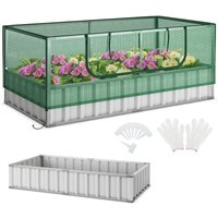 Costway - 2 in 1 Hochbeet mit Gewächshaus, verzinktes Pflanzbeet mit Rolltür, Abnehmbarer PE-Abdeckung, rechteckiges Gartenbeet Metall, Blumenbeet von COSTWAY