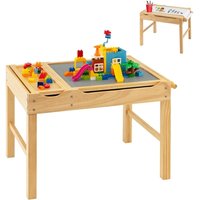 Costway - 2 in 1 Kindertisch mit umkehrbarer Tischplatte, Spieltisch aus Kiefernholz mit Stauraum, Seiternstange & Papierrolle, Aktivitätstisch von COSTWAY