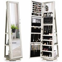 Costway - 2 in 1 Schmuckschrank & Leiterregal mit Ganzkoerperspiegel und kleinem Schminkspiegel, Schmuck Spiegelschrank abschliessbar und drehbar, Costway - 2 in 1 Schmuckschrank & Leiterregal mit Ganzkoerperspiegel und kleinem Schminkspiegel, Schmuck Spiegelschrank abschliessbar und drehbar, von COSTWAY