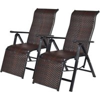 Costway - 2er Liegestuhl klappbar, Relaxliege mit verstellbaren Lehnen, Rattan Klappliege Relaxstuhl mit Armlehne, Relaxsessel Gartenstuhl für Garten von COSTWAY