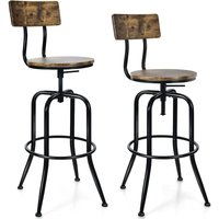 Costway - 2er Set Barhocker drehbar und hoehenverstellbar, Barstuhl industriell, Tresenhocker mit Fussstütze und Lehne, Bistrohocker, Küchenhocker, von COSTWAY