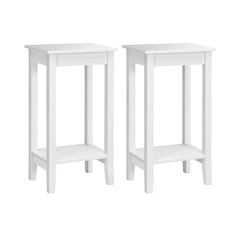 Costway 2er Set Beistelltisch mit Regal 2-Stöckiger Sofatisch Weiß von COSTWAY