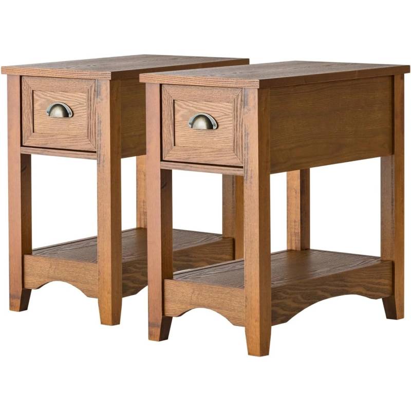 Costway 2er Set Beistelltisch mit Schublade und Ablage Gelbbraun von COSTWAY