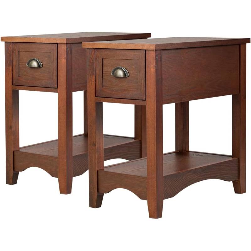 Costway 2er Set Beistelltisch mit Schublade und Ablage Rotbraun Costway 2er Set Beistelltisch mit Schublade und Ablage Rotbraun von COSTWAY