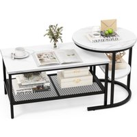 Costway - 2er Set Couchtisch, Beistelltisch Marmor Optik mit Metallrahmen & Ablage, Kaffeetisch Wohnzimmertisch Sofatisch für Wohnzimmer, Costway - 2er Set Couchtisch, Beistelltisch Marmor Optik mit Metallrahmen & Ablage, Kaffeetisch Wohnzimmertisch Sofatisch für Wohnzimmer, von COSTWAY