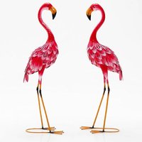 Costway - 2er Set Flamingo Gartenstatuen, Gartenfigur aus Metall, Outdoor Skulptur Hofkunst, Flamingo-Dekoration für Terrasse Rasen Hinterhof, von COSTWAY