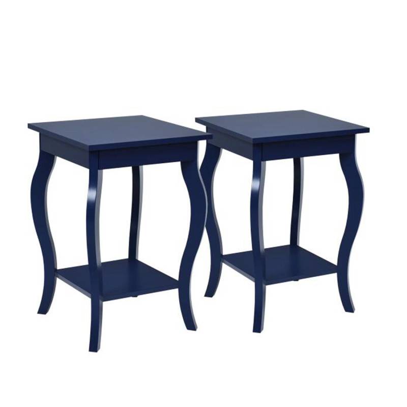 Costway 2er Set Nachttisch mit Ablage Sofatisch 40 x 40 x 60 cm Blau von COSTWAY