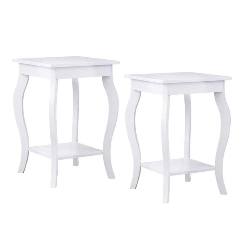 Costway 2er Set Nachttisch mit Ablage Sofatisch 40 x 40 x 60 cm Weiß von COSTWAY