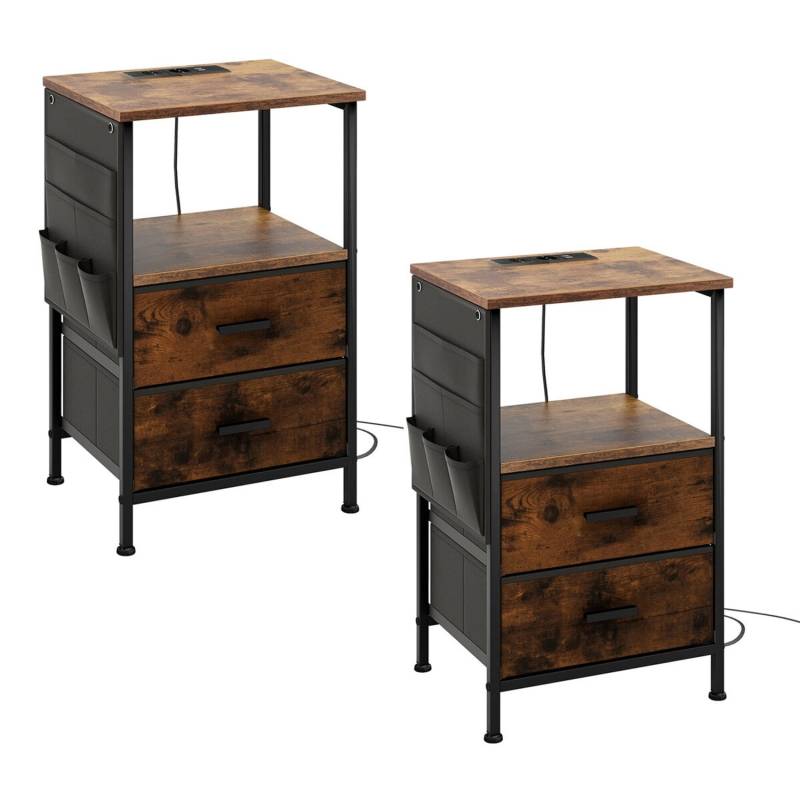 Costway 2er Set Nachttisch mit Ladestation Beistelltisch Nachtschrank von COSTWAY