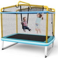 3 in 1 Kindertrampolin, Gartentrampolin rechteckig mit Schaukel, Reckstange, Fitness Trampolin mit Sicherheitsnetz & Randabdeckung, von COSTWAY