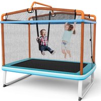 3 in 1 Kindertrampolin, Gartentrampolin rechteckig mit Schaukel, Reckstange, Fitness Trampolin mit Sicherheitsnetz & Randabdeckung, von COSTWAY