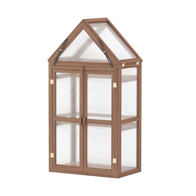 Costway 3-stöckiges Mini Gewächshaus mit Dach Braun 71x41x145cm von COSTWAY