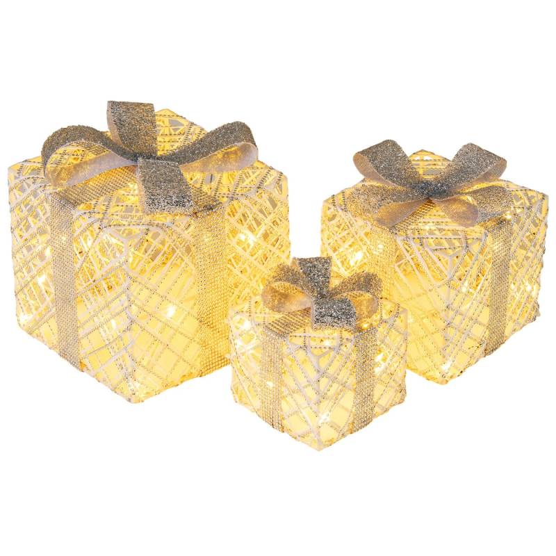 Costway 3er Set LED Geschenkboxen Weihnachtsdeko mit 48 Warmweißen LED von COSTWAY