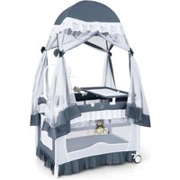 Costway - 4 en 1 Lit Parapluie Bébé avec Matelas et Filet Détachable, Lit Bébé Evolutif avec Table à Langer, Style Princesse, Boîte à Musique et von COSTWAY