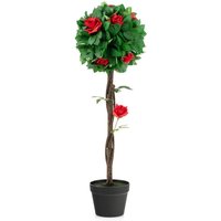 Costway - 94cm Kunstbaum mit Blüten&Topf, Kamelienbaum mit 12 roten Blüten & 180 Blättern, Kunstpflanze, Kamelienpflanze, Kunstblume für Zuhause von COSTWAY