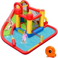 Aufblasbare Hüpfburg + 610W Geblaese Kombination mit Rutsche Wasserbecken, Springburg Hüpfschloss Outdoor Bouncer Spielpool Luftgeblaese inkl. von COSTWAY