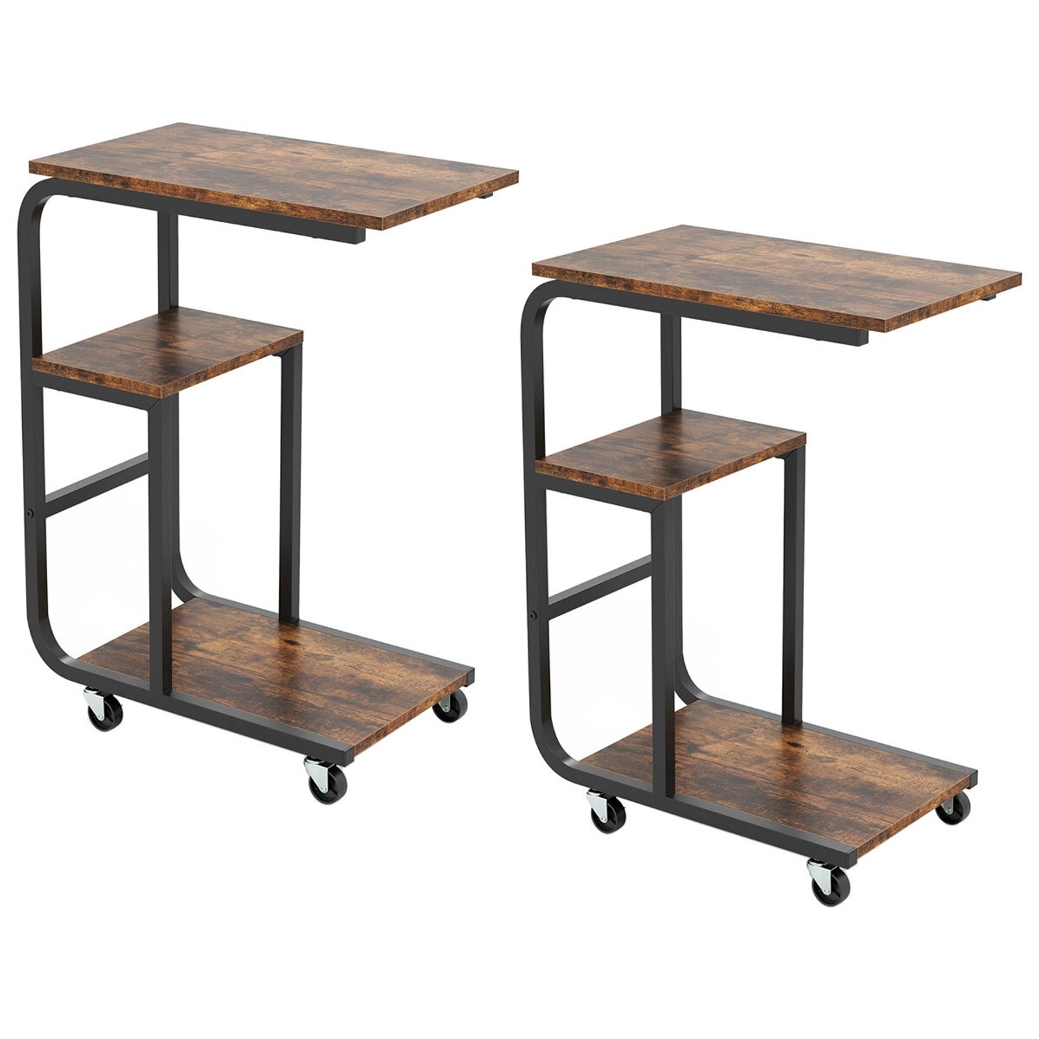 Costway Beistelltisch 2er Set Sofatisch mit Rollen C-Form Kaffeetisch Costway Beistelltisch 2er Set Sofatisch mit Rollen C-Form Kaffeetisch von COSTWAY