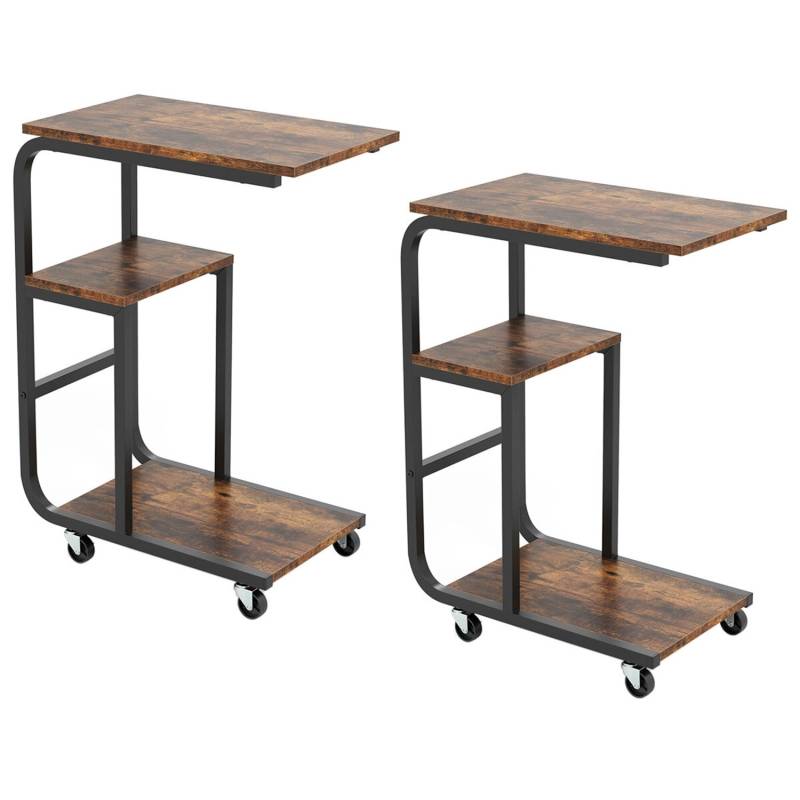 Costway Beistelltisch 2er Set Sofatisch mit Rollen C-Form Kaffeetisch Costway Beistelltisch 2er Set Sofatisch mit Rollen C-Form Kaffeetisch von COSTWAY