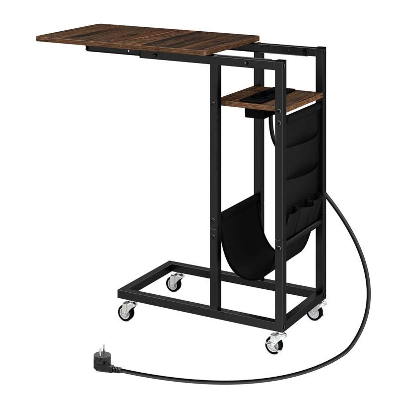 Costway Beistelltisch C-förmig mit Ladestation Sofatisch Braun von COSTWAY