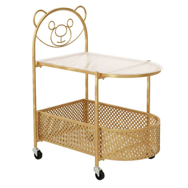 Costway Beistelltisch Glas mit Rollen 2-Stufiger Glastisch Modern Gold von COSTWAY