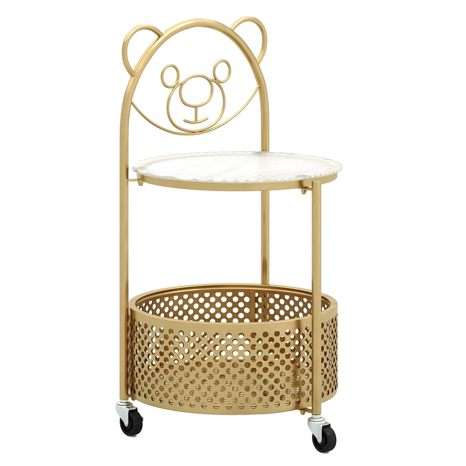 Costway Beistelltisch Glas mit Rollen 2-Stufiger Glastisch Rund Gold von COSTWAY