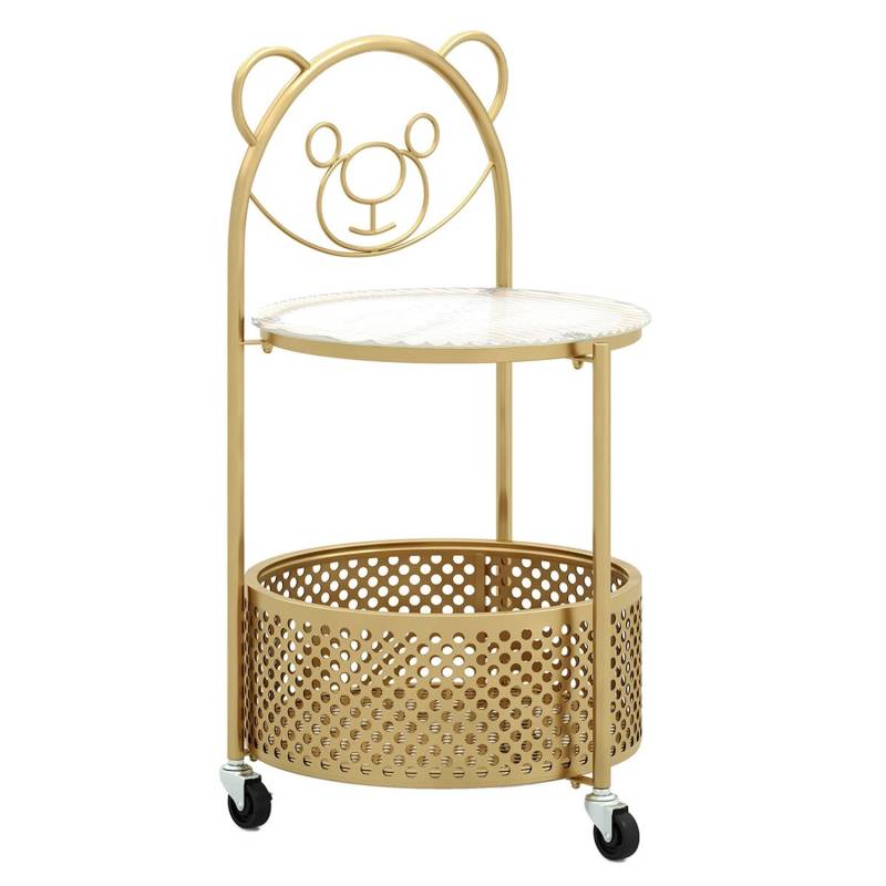 Costway Beistelltisch Glas mit Rollen 2-Stufiger Glastisch Rund Gold von COSTWAY