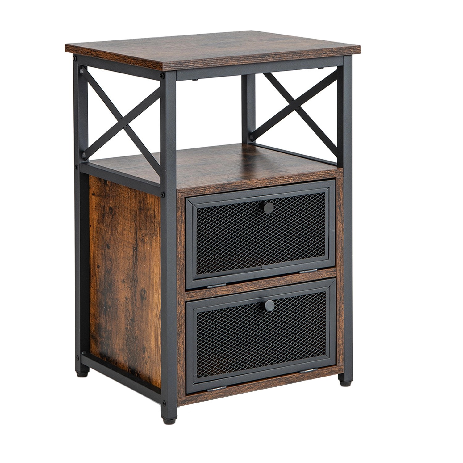 Costway Beistelltisch Industrial mit 2 Klappschubladen & Regal Schwarz Costway Beistelltisch Industrial mit 2 Klappschubladen & Regal Schwarz von COSTWAY