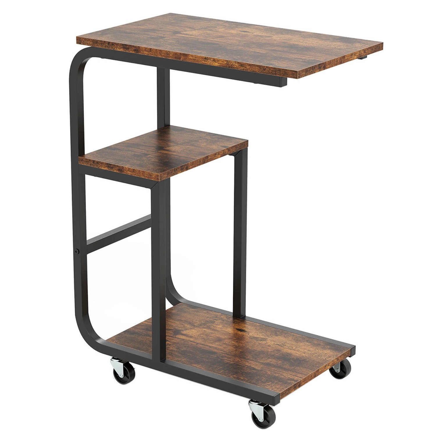 Costway Beistelltisch Sofatisch mit Rollen C-Form 3 Ebenen Kaffeetisch von COSTWAY