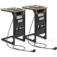 Beistelltisch mit Ladestation & usb Anschlüssen, 2er Set Sofatisch C-Form, Nachttisch mit Seitentasche, 40 x 30 x 60 cm, Vintage - Costway von COSTWAY
