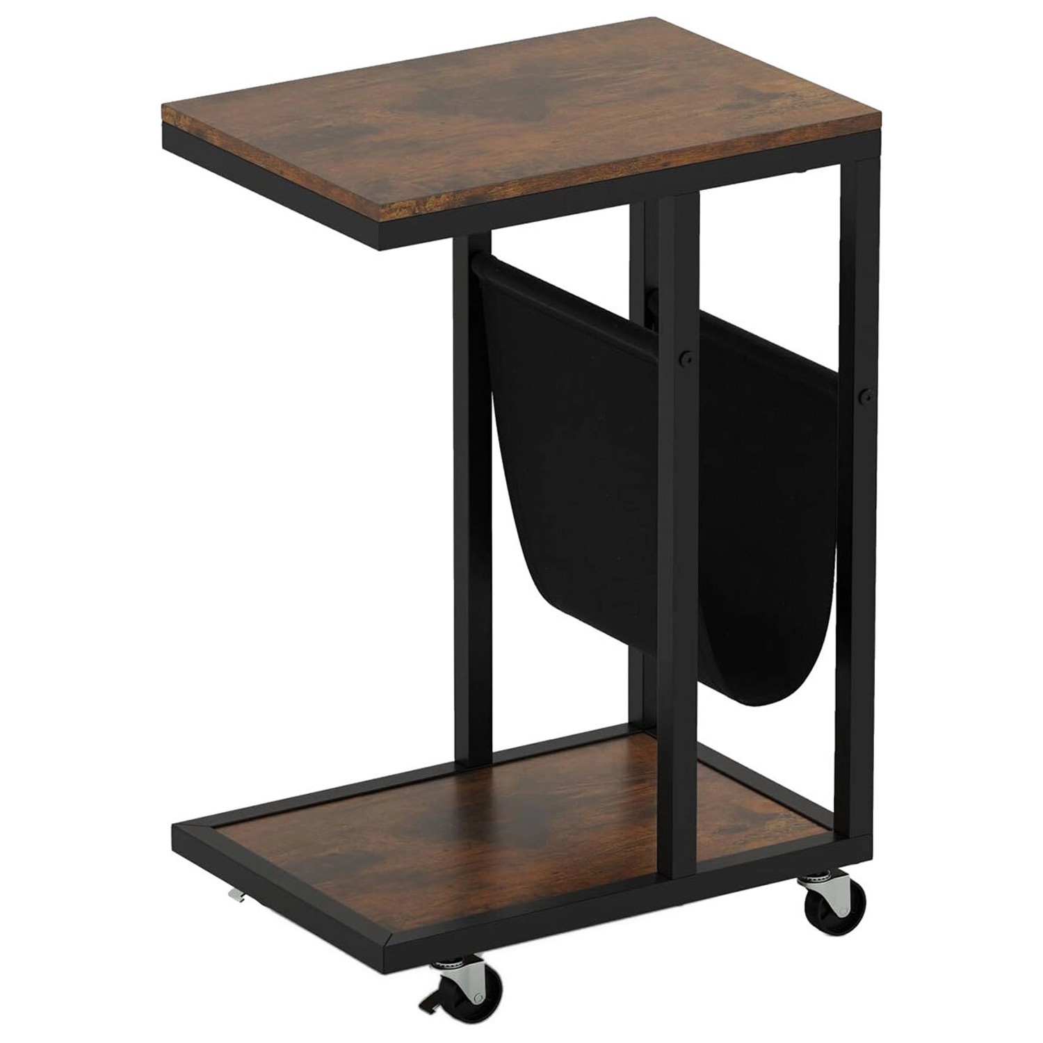 Costway Beistelltisch mit Rollen Sofatisch C-Form Kaffeetisch Braun von COSTWAY