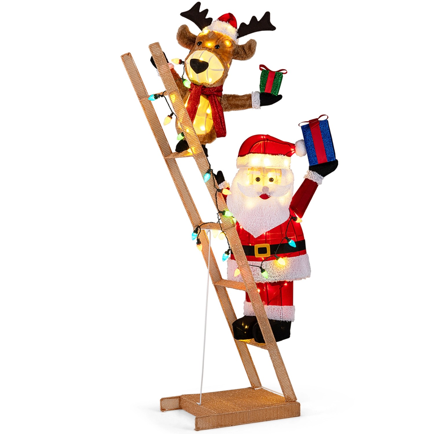 Costway Beleuchtetes Rentier & Weihnachtsmann Auf Leiter Große 166 cm Costway Beleuchtetes Rentier & Weihnachtsmann Auf Leiter Große 166 cm von COSTWAY