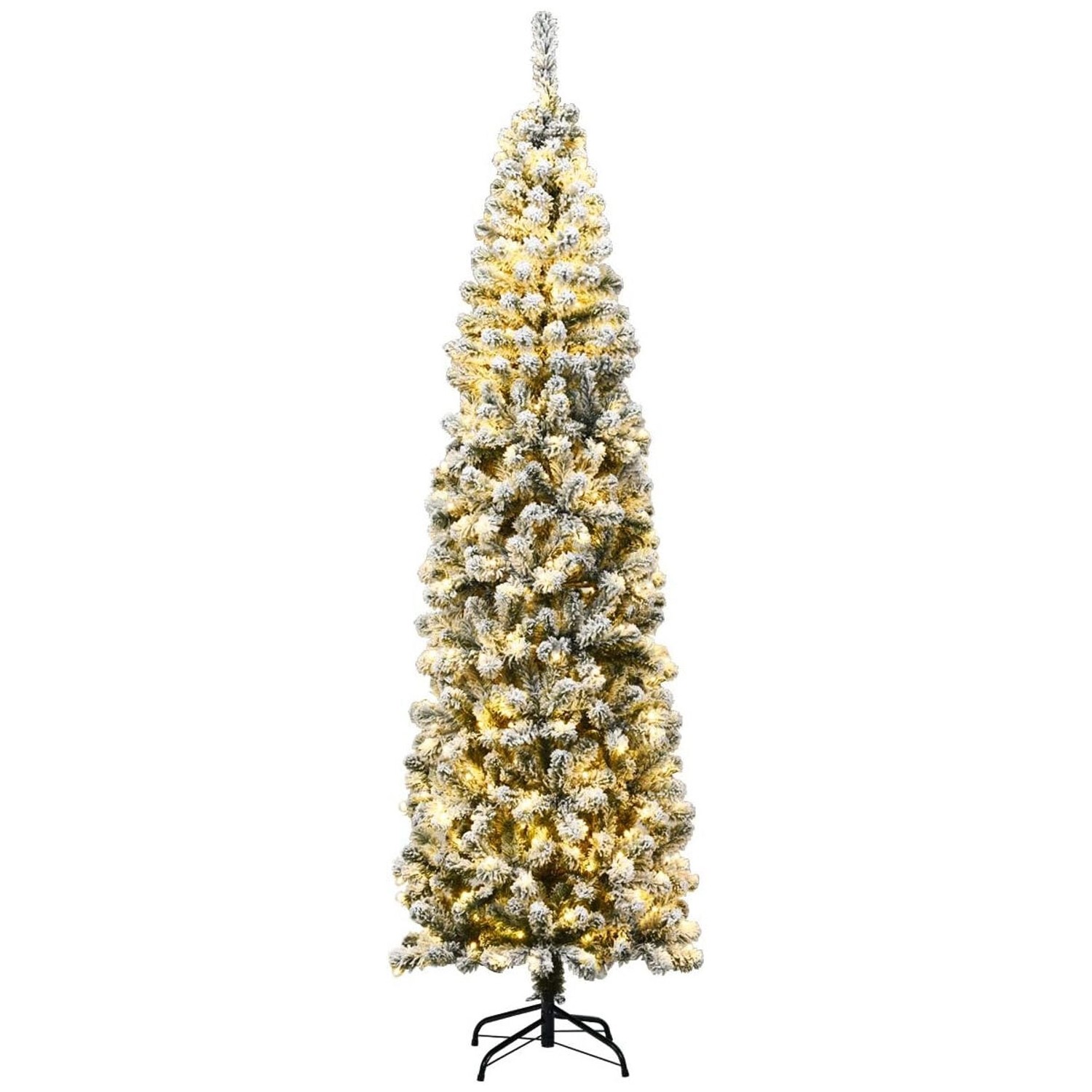 Costway Bleistift Weihnachtsbaum mit Schnee und Led-Leuchten 225cm von COSTWAY
